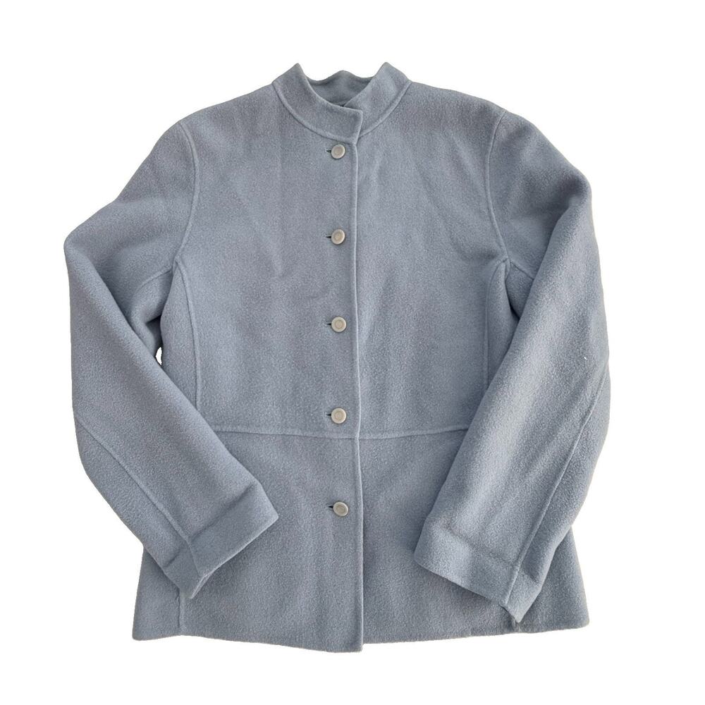 Eileen Fisher Blue Boiled Wool Cashmere Blend Felted Coat S Button Front Capsule